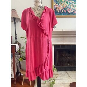 LOFT Pink Ruffle Wrap‎ Dress Short Sleeve Size 16 Casual Feminine